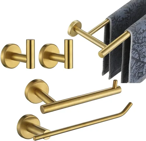 JQK BAS105-BG - Juego de accesorios de baño de 5 piezas de latón dorado para pared, incluye toallero de 24 pulgadas, barra HT de 9 pulgadas, soporte