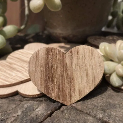 Miniatura 6 de Y&K Homish Libro de invitados de madera con corazones de madera, letrero de madera en blanco, para fiestas, paquete de 50 unidades (marrón)