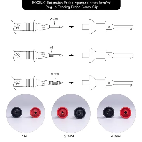 Miniatura 4 de Clips de ganchos de prueba, kit de cables de prueba de multímetro, mini clip de gancho de prueba para enchufe de 0.079 in sonda de prueba