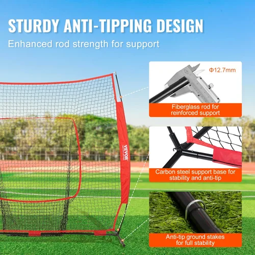 Miniatura 3 de VEVOR 7x7ft Baseball Softball Practice Net, Portable Baseball Training Net for Hitting Batting Catching Pitching, Backstop Baseball Equipment