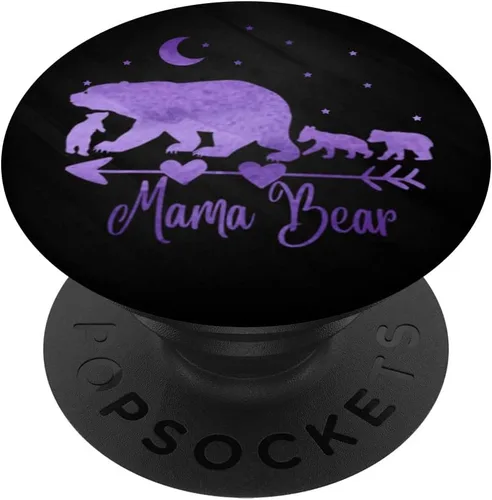 Agarre y soporte para teléfonos y tabletas, diseño de oso de la Mamá y tres cubitos sobre PopSockets negro, Negro