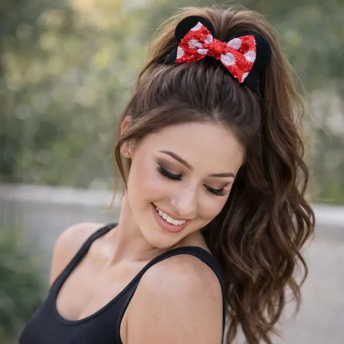 Miniatura 4 de Styla Hair Paquete de 2 coleteros de ratón para niños, de terciopelo, con lentejuelas brillantes, para cola de caballo (rojo y negro)