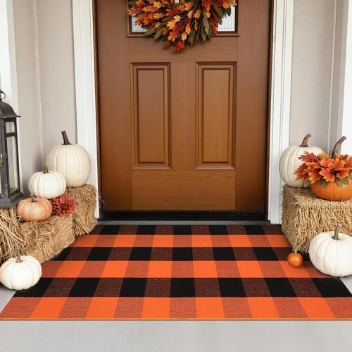 Miniatura 17 de KIMODE Alfombras para puerta delantera de 24"x35", alfombra reversible lavable para decorar el porche de una casa de campo, alfombras a rayas por