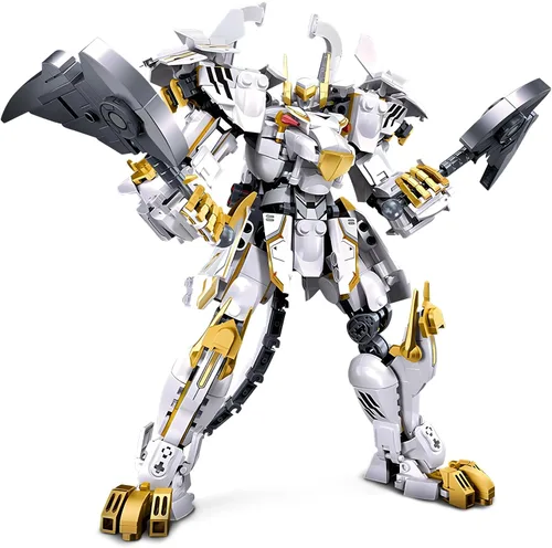 Miniatura 6 de HIGH GODO Mech Robot - Juego de bloques de construcción para adultos, kit de modelo guerrero dragón verde fresco con juego de juguete de lanza