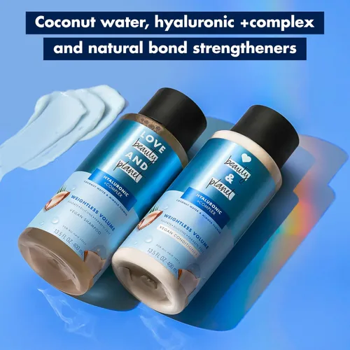 Miniatura 6 de Love Beauty and Planet Acondicionador de volumen sin peso con ácido hylaurónico agua de coco y flor de mimosa para el cuidado del cabello fino
