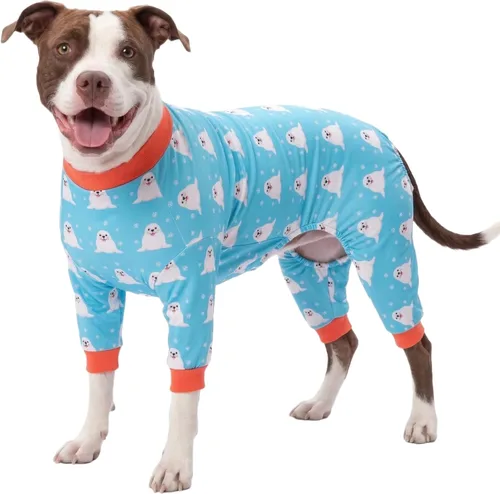Miniatura 11 de LovinPet Mamelucos para perros grandes: pijama para perros grandes, poscirugía/cuidado de heridas, tela elástica ligera, estampado negro