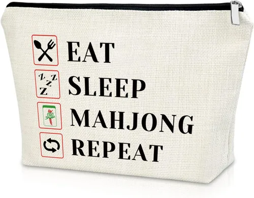 Miniatura 8 de Sazuwu Mahjong - Bolsa de maquillaje negra para regalo con temática de Mahjong, regalo para amantes de Mahjong, bolsa de cosméticos, regalos