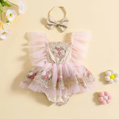 Miniatura 5 de Engofs Mameluco de encaje floral para el primer cumpleaños para niña