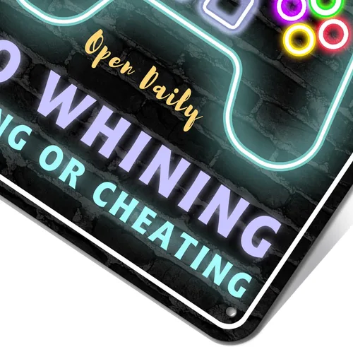 Miniatura 5 de Letrero de Metal para Sala de Juegos Decoración de Pared Gamer para Habitación de Juegos de Niños Dormitorio Jugadores Aluminio Estilo Rústico 12" X