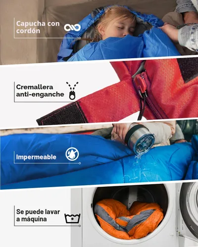 Miniatura 4 de MalloMe Sacos de dormir para adultos para clima frío y cálido, saco de dormir para mochileros para niños de 10 a 12 años, niñas, niños, ligeros