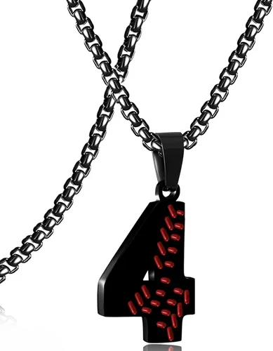 Miniatura 143 de SKQIR Colgante de número de jersey de béisbol para hombres y niños - Cadena de acero inoxidable para atletas - Negro