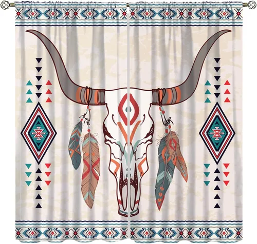 Miniatura 18 de YCness Cortinas aztecas, patrón étnico nativo nativo americano del suroeste, patrón étnico bohemio occidental geométrico para sala de estar