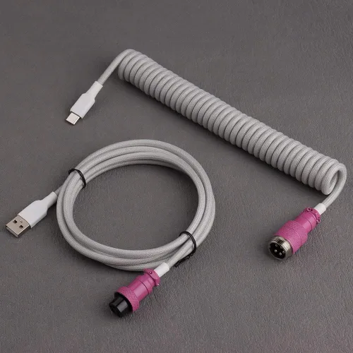Miniatura 9 de Conector de aviador desmontable de doble manga Cable USB-C en espiral para teclados mecánicos de juegos personalizados (color: azul oscuro naranja)