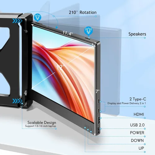 Miniatura 4 de Monitor Portátil Triple P2 para Laptop, Extensor de Pantalla de 12 Pulgadas, Extensor de Monitores Duales FHD 1080P, Pantalla IPS