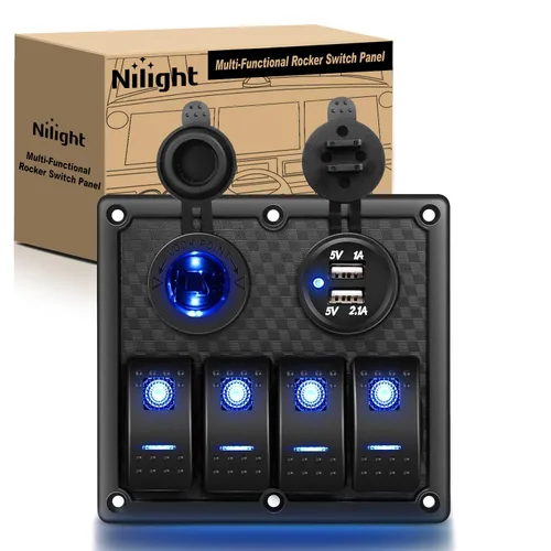 Miniatura 10 de Nilight - Panel de interruptor basculante de 4 bandas 90117G, panel de interruptores de aluminio precableado impermeable con doble USB encendedor