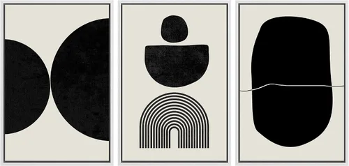 Miniatura 88 de SIGNLEADER Lienzo enmarcado para pared, juego de arte de collage de polígonos retro marrón tostado, ilustraciones con formas abstractas, arte