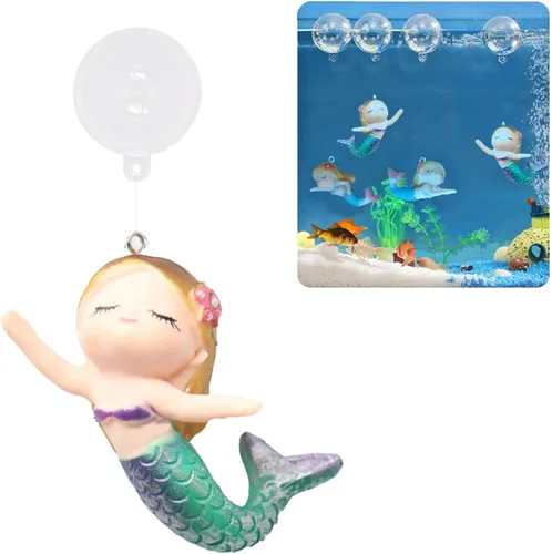 Miniatura 11 de Decoración flotante de pecera de sirena, decoraciones de acuario de dibujos animados para mascotas acuáticas para jugar adornos de acuario de resina