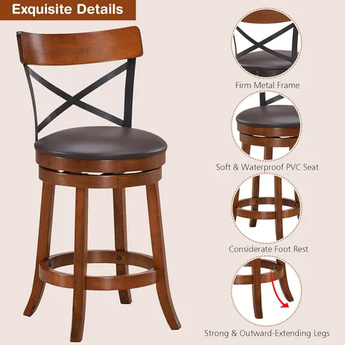 Miniatura 6 de ERGOMASTER Taburetes de bar giratorios de goma para mostrador, altura de asiento de 24 pulgadas, silla de bar capuchino X respaldo abierto