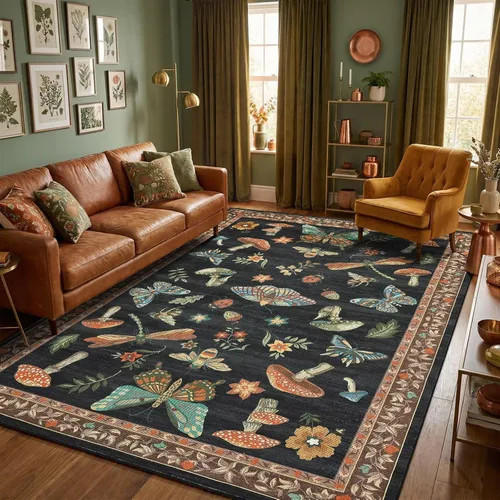 Miniatura 30 de ROYHOME - Alfombra con diseño de hongos e insectos, para pasillos, cocina o baño, antideslizante, lavable, suave, larga, 2 x 6, beige