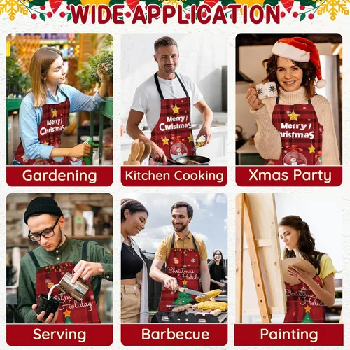 Miniatura 6 de Paquete de 2 divertidos delantales de cocina de Navidad para mujeres y hombres, delantales de chef ajustables para cocinar, delantales impermeables