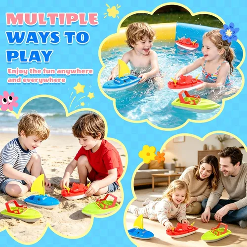 Miniatura 4 de Flota de botes de juguete para niños pequeños, botes acuáticos flotantes para piscina, baño y playa, juego de botes coloridos para niños de 3 a 5