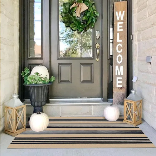 Miniatura 75 de IOHOUZE Alfombra Rayada Gris y Blanca - 27.5" X 43" Tapetes para Puerta Delantera al Aire Libre, Alfombra Lavable para Decoración de Porche