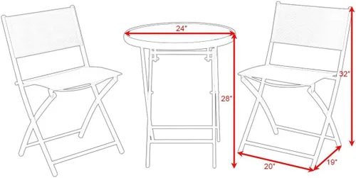 Miniatura 7 de Giantex Juego de mesa de bistró, juego de 3 piezas para patio, mesa y sillas plegables al aire libre, juego de comedor plegable para patio, juego