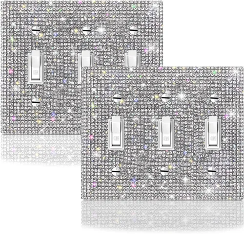 Miniatura 10 de 4 piezas de diamantes de imitación plateados brillantes para placas de pared, cubierta de interruptor de luz, cubierta de salida de diamantes