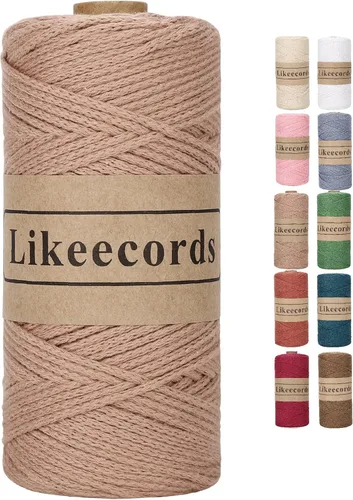 Miniatura 8 de Likeecords Cuerda de algodón 100% hilo de ganchillo de 0.079 pulgadas, cuerda trenzada de macramé, cuerda de macramé, hilo de ganchillo para regalo