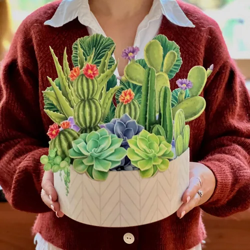 Miniatura 7 de Freshcut Paper Tarjetas de felicitación desplegables, Jardín de Cactus, plantas de casa de papel tamaño real de 12 pulgadas en 3D, tarjeta