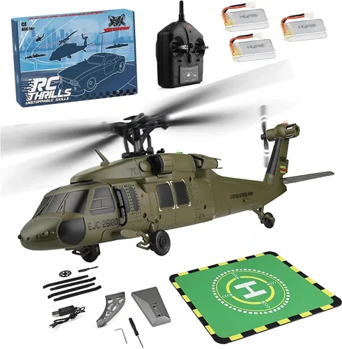 Miniatura 7 de FunXylophy WL K170 Helicóptero RC, 2.4G 4CH Flybarless 6-Axis Giroscopio Altitude Hovering RC Helicóptero militar con soporte de exhibición