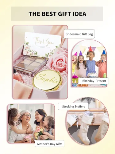 Miniatura 7 de Espejo compacto a granel, juego de 2 espejos de maquillaje de doble cara con aumento 1X/2X para monedero (redondo, dorado y plateado)