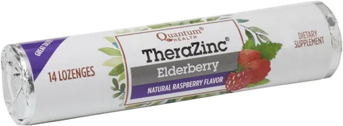 Quantum Health TheraZinc Rollo de saúco, pastillas de frambuesa, hecho con gluconato de zinc para apoyo inmunológico, 14 unidades