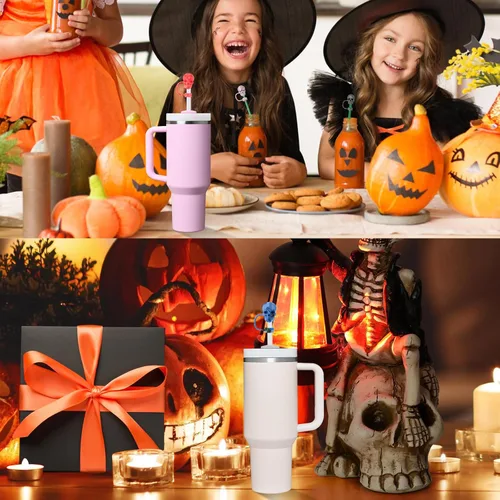 Miniatura 7 de Paquete de 8 tapas de pajita con calavera para vaso Stanley de 30 y 40 oz, accesorios para vaso de agua de tumbo, tapa de pajita 3D reutilizable a