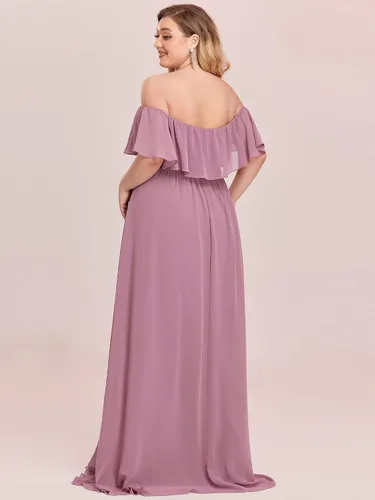 Miniatura 2 de Ever-Pretty Vestido formal de gasa con hombros descubiertos y mangas con volantes y abertura lateral para mujer 0968-PZUSA