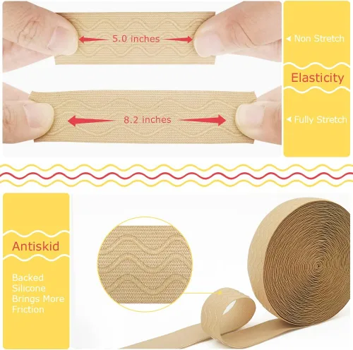 Miniatura 4 de SmiLife Banda Elástica de Agarre de Silicona para Coser, Beige, 1.05 Pulgadas x 12 Yardas