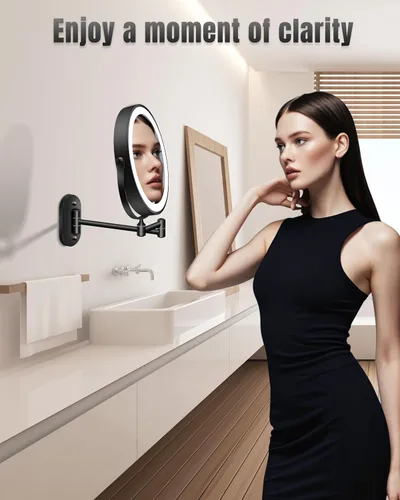 Miniatura 7 de Espejo de maquillaje montado en la pared con luz, 20X/1X 20,3 cm espejo doble cara LED con aumento para baño, espejo de tocador iluminado