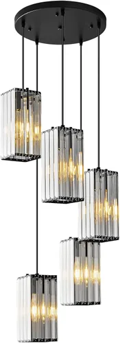 Miniatura 21 de Lámpara colgante moderna cromada rectangular de iluminación colgante mini candelabros de cristal, lámpara colgante ajustable para cocina, isla