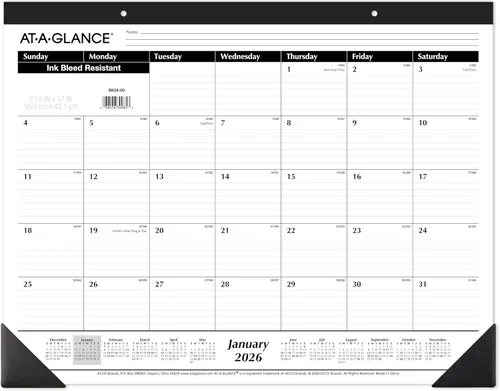 Miniatura 2 de AT-A-GLANCE Calendario de escritorio 2026, almohadilla de escritorio, mensual, 21-3/4" x 17", grande, bloques con rayas, paquete de 3 (AZSK240026)