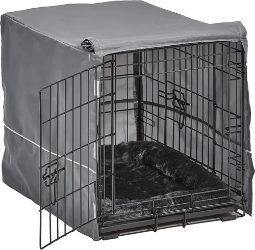 Miniatura 5 de MidWest Homes for Pets Kit de jaula para perros de doble puerta de 24 pulgadas, el paquete incluye una jaula de dos puertas, cama gris a juego