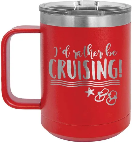 Miniatura 5 de I'D RATHER BE CRUISING Amarillo Taza de café de 15 oz con tapa deslizante Taza de café de viaje con aislamiento Ideas de regalos de cumpleaños