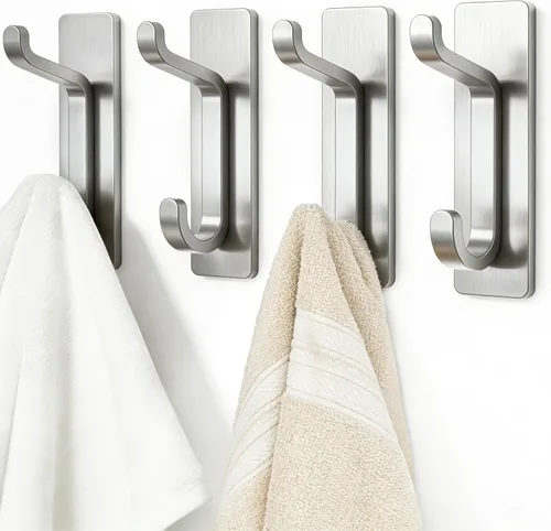 Ganchos de Pared Autoadhesivos para Colgar: Extra Fuertes 13 LB, Gancho para Abrigo, Toalla en Baños, Ducha, Cocina, Pared, Gancho de Puerta, Níquel
