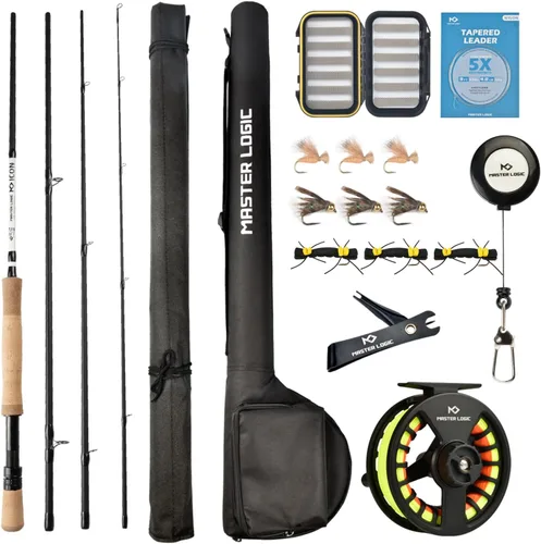 Miniatura 14 de Kit de inicio de combo de caña y carrete de pesca con mosca MASTER LOGIC, caña de pesca con mosca de grafito con mango de corcho, carrete