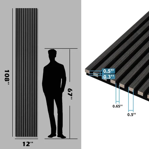 Miniatura 6 de Art3d Paquete de 4 paneles acústicos de madera de 108 x 12 pulgadas para pared, paneles de listones de madera insonorizados para pared y techo