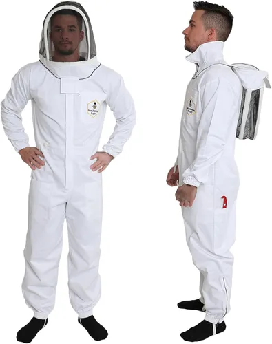 Miniatura 2 de Forest Beekeeping Traje de apicultura Adecuado para apicultores principiantes y comerciales Overol de algodón blanco con capucha Cremalleras