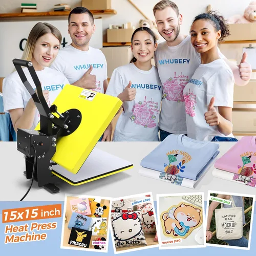 Miniatura 2 de Whubefy - Máquina de prensa de calor de 15 x 15 con deslizamiento, máquina de prensa de calor digital con concha para impresoras de camisetas
