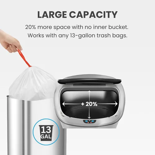 Miniatura 9 de iTouchless Bote de basura con sensor ovalado de 13 galones con adaptador de CA y filtro de olor, contenedor de cocina automático de 50 L, acero