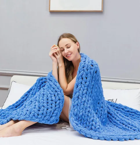 clootess Manta de Punto Grueso de Chenilla - Cálida, Suave y Acogedora para Sofá y Cama, Decoración Boho para el Hogar (Azul 40x60 pulgadas)