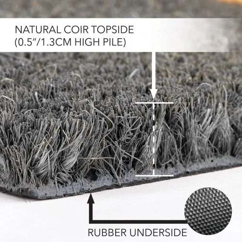 Miniatura 4 de mDesign Felpudo rectangular de fibra de coco y goma con fibras naturales para uso en interiores o exteriores, diseño decorativo de bienvenida, 36 x