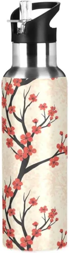 Insulated Water Bottle 20 Oz, BPA-Free Sport Water Bottle for Gym Outdoor Travel School, Red Cherry Blossoms Dots